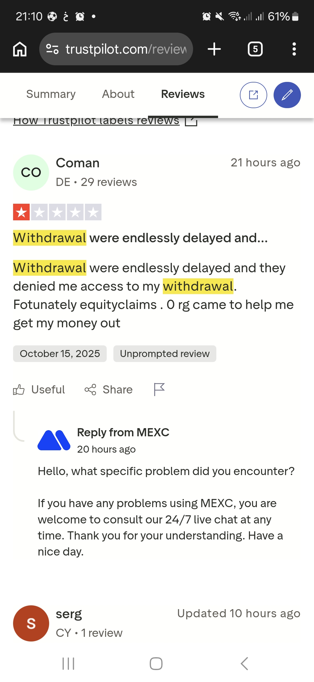 MEXC withdrawal problems